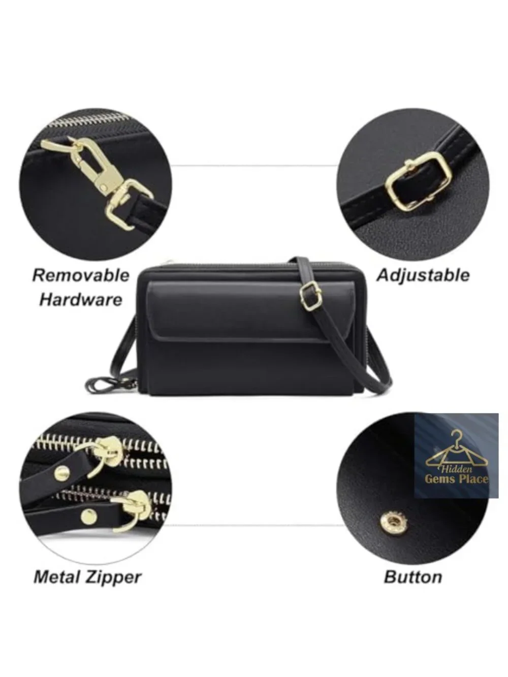Leather Wallet Crossbody Bag Double Zipper Phone Purse Shoulder Strap